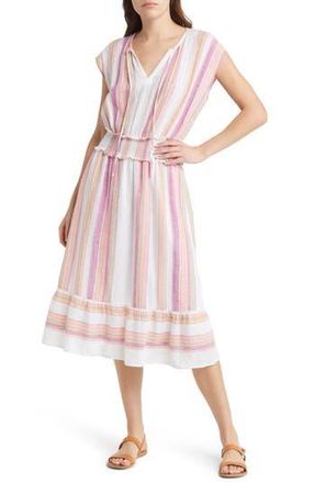 Rails Ashlyn Stripe Smocked Waist Linen Blend Dress in Hibiscus Stripe at Nordstrom Rack, Size X-Small
