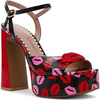 Betsey Johnson Allyson Ankle Strap Platform Sandal in Multi Lips at Nordstrom, Size 8.5