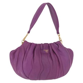 Prada Pleats Shoulder Bag Cervo Leather Purple Leather Handbag (Pre-Owned)