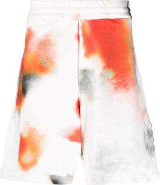 Alexander McQueen Tie-Dye Katoenen Shorts met Geborduurd Logo - Heren - Korte Broeken - Wit - L - Katoen - Korte Broeken