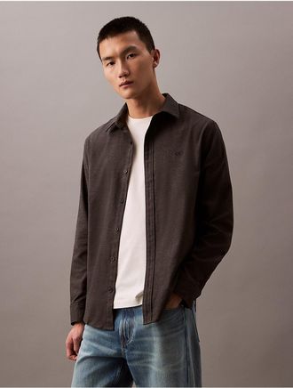 Calvin Klein Mens Heather Twill Flannel Classic Button-Down Shirt - Grey - XS