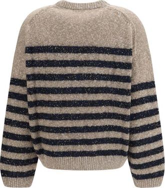 Brunello Cucinelli Merino Wool and Cashmere Striped Sweater - Beige