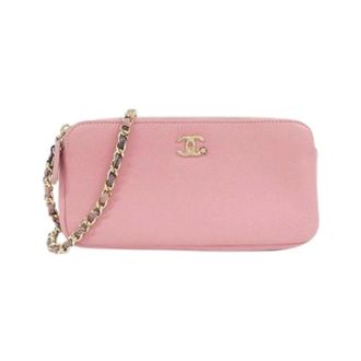 Chanel Pre-owned Goatskin Chain Wallet - Dames - Pre-owned - Roze - Maat: ONE Size Leer
