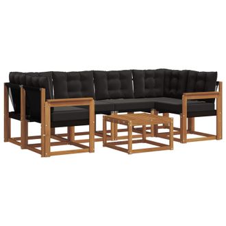 vidaXL Conjunto De Sof&aacute;s De Exterior Con Coj&iacute;n 7 Pcs Natural Y Negro Vidaxl