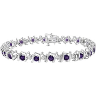 House of Brilliance 925 Sterling Silver Lab-Grown Birthstone and 1/6 Cttw Diamond Tennis Bracelet in Purple Amethyst at Nordstrom