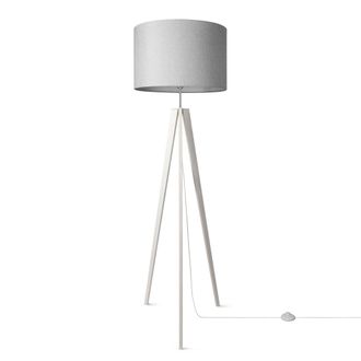 Paco Home Paco Home - L&aacute;mpara De Mesa Tr&iacute;pode Mesilla L&aacute;mpara De Pie E27 Pantalla Tela Uni L&aacute;mpara De Pie - Blanco, Gris (&oslash;44,5 Cm)