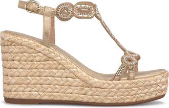 Alma En Pena Esparto Platform Sandaal met Circulaire Ornament - Dames - Sleehakken - Geel - 41 EU - Schoenen