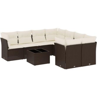vidaXL Set De Sof&aacute;s De Jard&iacute;n 9 Pzas Y Cojines Rat&aacute;n Sint&eacute;tico Marr&oacute;n Vidaxl