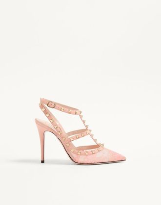 Valentino Garavani D&eacute;collet&eacute; Rockstud In Pizzo Con Cinturini 100Mm Donna PEACH ROSE 35.5