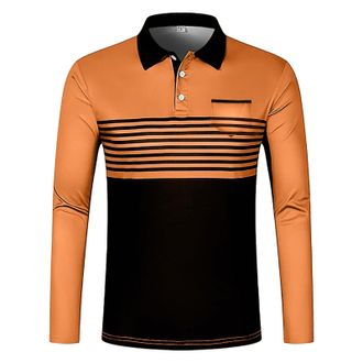 Generic Mens Breathable Polo Shirts Quick Dry | Long Sleeve Colour Blocking Polo Shirts for Men Adult Golf Tops for Men Striped Casual Tops Golf Shirts with C