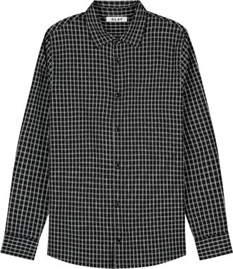 Olaf Hussein Checked Seersucker LS Shirt - Heren - Casual Overhemden - Zwart - S - Katoen - Overhemden