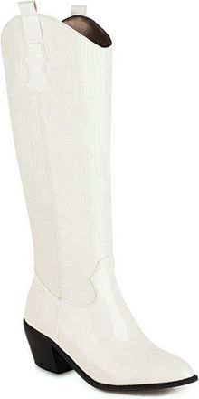 Generic Womens Chunky Heel Knee High Equestrian Boots - Pull On,Autumn/Winter Style,Beige fleece,7.5 UK
