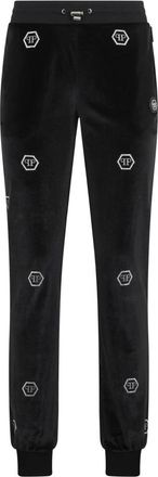 Philipp Plein Broeken, Dames, Zwart, M, Chenille Joggers Monogram Strass