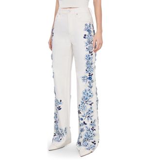 Alice & Olivia Weezy Floral Embroidered Bootcut Jeans in Off White at Nordstrom Rack, Size 25