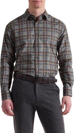 Bugatchi Julian Shaped Fit Check Cotton Button-Up Shirt in Sienna at Nordstrom, Size Xx-Large