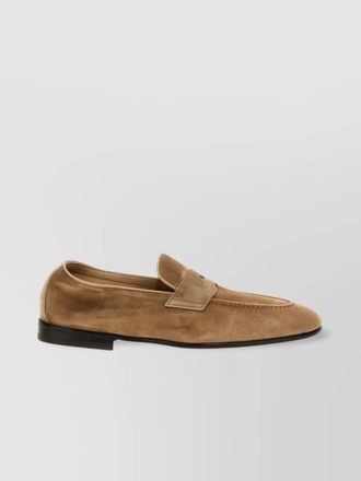 Brunello Cucinelli almond toe suede loafers with stitched detailing