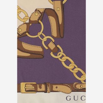 Gucci Womens Printed Silk Twill Scarf Purple Scarfs