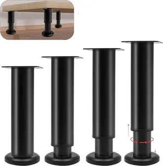OEM Juego De 4 Patas Ajustables Para Muebles (18-30 Cm), Patas Met&aacute;licas Resistentes Para Armarios, Mesas, Sof&aacute;s, Camas Y Otros Muebles, Color Negro