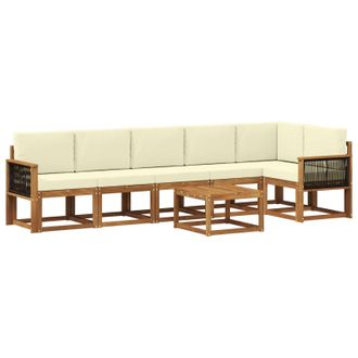 vidaXL Conjunto De Sof&aacute;s De Exterior 7 Pcs Natural Y Crema Poli&eacute;ster Vidaxl