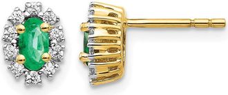 Diamond2Deal 14k Yellow Gold 1/5 Ct Lab Grown Diamond and Oval Created Emerald Halo Stud Earrings