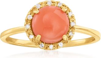 Ross-Simons Coral Ring With Diamond Accents in 14kt Yellow Gold