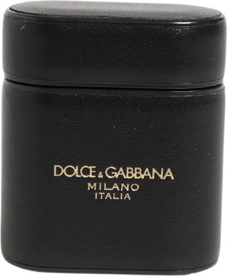 Dolce & Gabbana Womens Black Calf Leather Logo Print Flip Holder Airpods Case Accessory