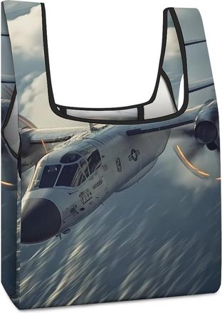 Generic E-2D Advanced Hawkeye Fighter Jet Shopping Bag Reusable Grocery Tote Bag Foldable Handbag for Travel Picnic