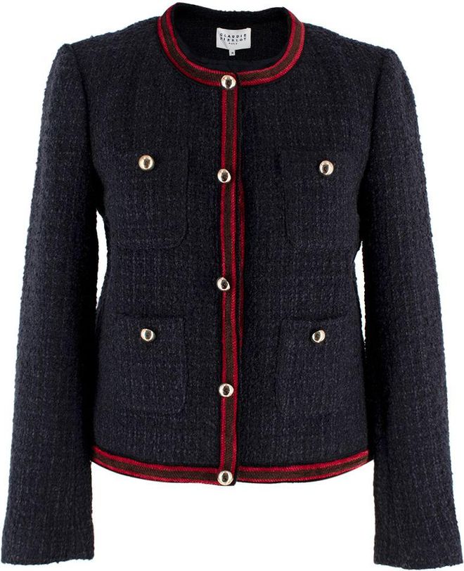Navy Contrast Trim Tweed Jacket Size S
