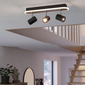 Eglo Eglo Rimbocchi Natural Wood & Steel Modern 3 Light Spotlight in Black