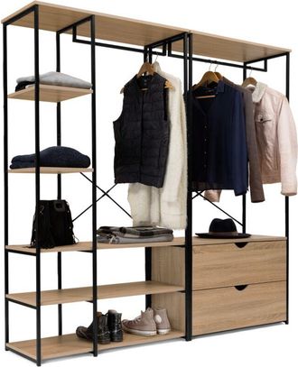 IDMarket Armadio componibile con doppio guardaroba, ripiani e 2 cassetti L. 170 cm DETROIT design industriale