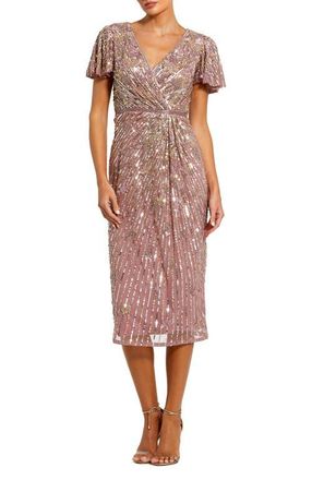 Mac Duggal Womens Embellished Faux Wrap Flutter Sleeve Dress in Vintage Lilac at Nordstrom, Size 10