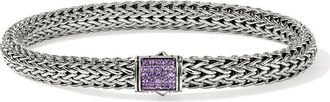 John Hardy Icon Bracelet, Sterling Silver, Pav&eacute;, 6.5mm in Amethyst at Nordstrom, Size Medium