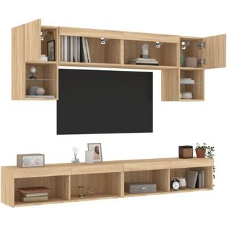 vidaXL Vidaxl - Mobili tv a Muro con led 6pz Rovere Sonoma Legno Multistrato