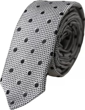 Dolce & Gabbana Mens Grey Polka Dot Necktie - Light Grey Silk - One Size