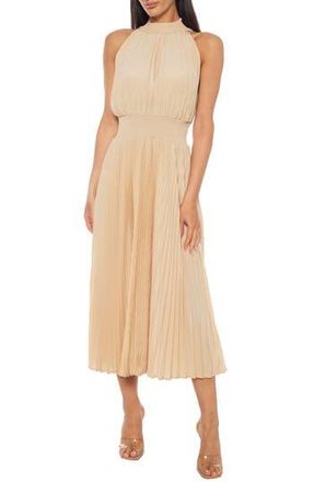 OLEG CASSINI Pleated Sleeveless Midi Dress in Champagne at Nordstrom Rack, Size X-Large