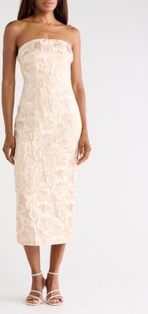 Lulus Isla Floral Jacquard Strapless Midi Dress in Champagne at Nordstrom Rack, Size X-Large