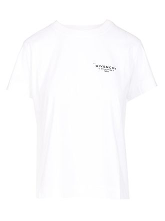 Givenchy Cotton With Givenchy Print T-Shirt Bianco-Donna