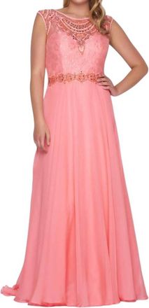 Mac Duggal Chiffon A-Line Gown - Plus In Coral