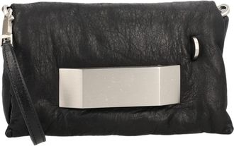Rick Owens Pillow-Shape Black Lamb Leather Bag with Metallic Bar Detail