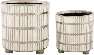 Dmora Vaso, Set 2 Vasi Colore Struttura Bianco, Diametro Vaso Grande: 20, Vaso Piccolo: 16 Cm, Argento - Banofa