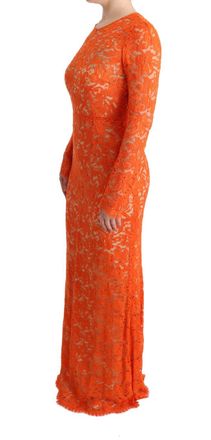 Dolce & Gabbana Womens Orange Floral Ricamo Sheath Long Dress