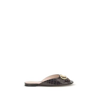 Valentino Garavani Brown Calf Leather Bos Taurus Flat Womens Sandals
