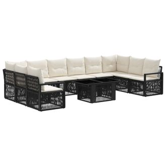 vidaXL Conjunto De Sof&aacute;s De Jard&iacute;n 11 Uds. Negro Y Blanco Crema Vidaxl