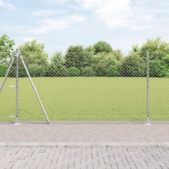 Berkfield Home Chain Link Fence with 13 Flanged Posts 1.2 x 25 m Galvanised Steel in Silver