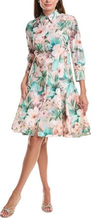 Teri Jon by Rickie Freeman Taffeta Digital Print Godet Hem Shirtdress