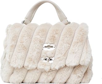 Zanellato Plush Faux Fur Diagonally Ribbed Shoulder Bag