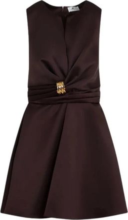 Elisabetta Franchi Duchess Satin Jurk - Dames - Korte kleedjes - Bruin - 2XL - Polyester - Kleedjes
