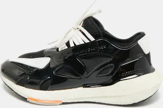 adidas by Stella McCartney Ultra Boost 22 Size 36.5 Black/White Fabric and Faux Patent Leather Lace Up Sneakers