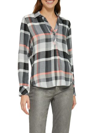 s.Oliver Langarmbluse S.OLIVER, Damen, Gr. 44, grau (asphalt check), Obermaterial: 50% Modal, 50% Viskose, kariert, regular fit taillenbedeckt, ohne Ausschnitt