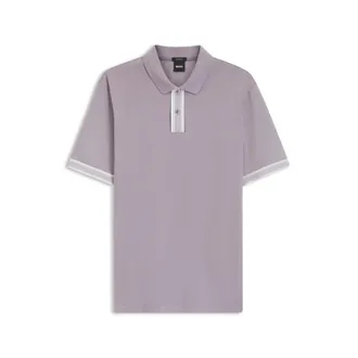 BOSS Striped-trim polo shirt in mercerised cotton